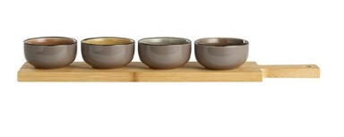 SET SERVERINGSSKÅLAR 5 delar   - grön/grå, Basics, trä/keramik (10/4/50cm)