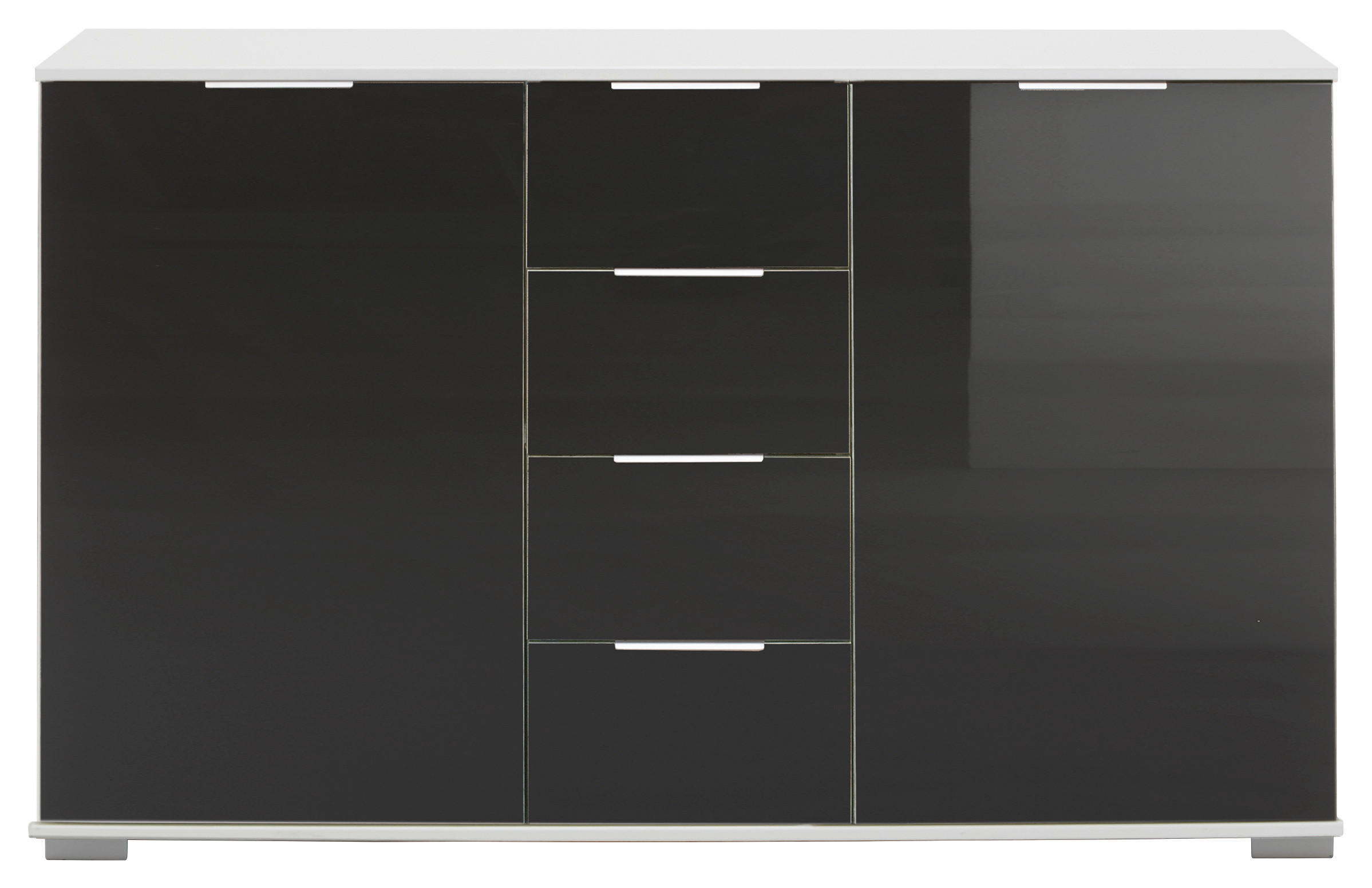 KOMMODE 130/83/41 cm  in Weiss, Schwarz  - Chromfarben/Weiss, Design, Glas/Holzwerkstoff (130/83/41cm) - Livetastic