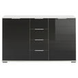 KOMMODE 130/83/41 cm  in Schwarz, Weiß  - Chromfarben/Alufarben, Design, Glas/Holzwerkstoff (130/83/41cm) - Carryhome