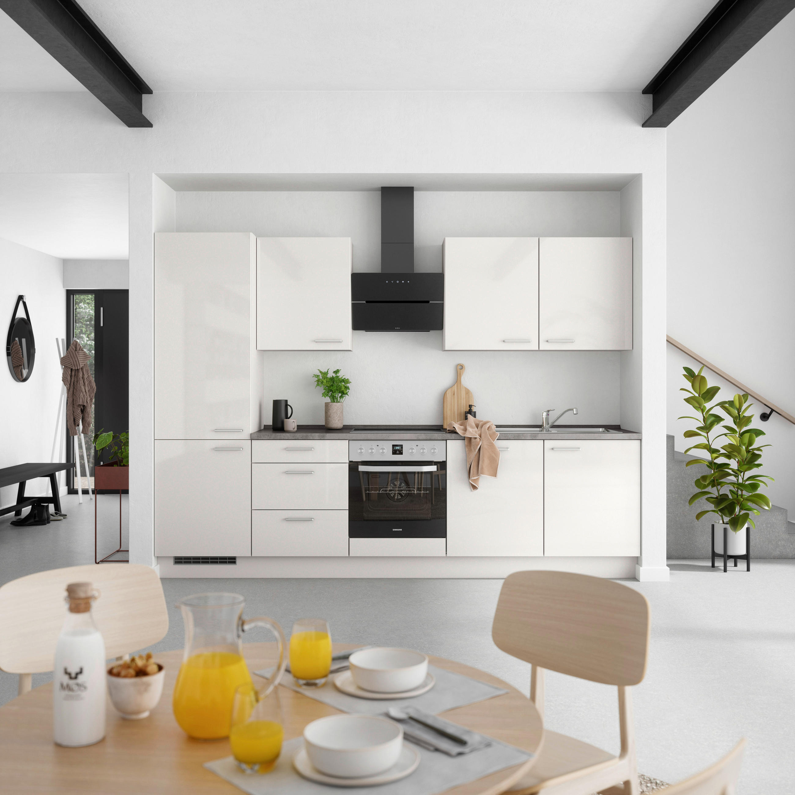 KÜCHENBLOCK Flasch 300 cm  in Schieferfarben, Hellgrau  - Schieferfarben/Edelstahlfarben, MODERN, Holzwerkstoff/Metall (300cm) - Nobilia