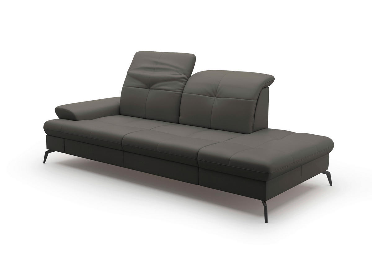 RÉCAMIERE Anthrazit Kombination Echtleder/Stoff Vliesstoff  - Anthrazit/Schwarz, KONVENTIONELL, Leder/Textil (231/90/122cm) - Sit & More