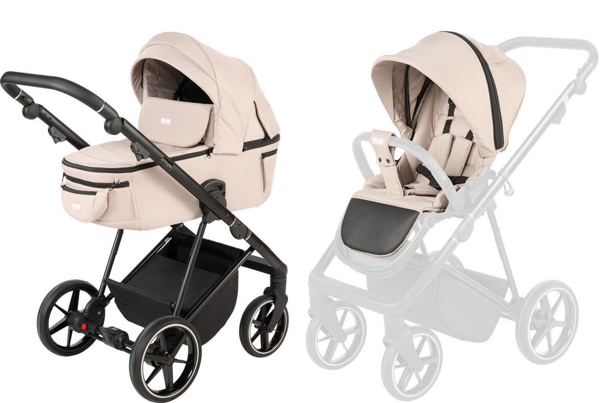 KINDERWAGENSET  - Taupe/Schwarz, Basics, Textil/Metall (57,5/116/101cm) - Jimmylee