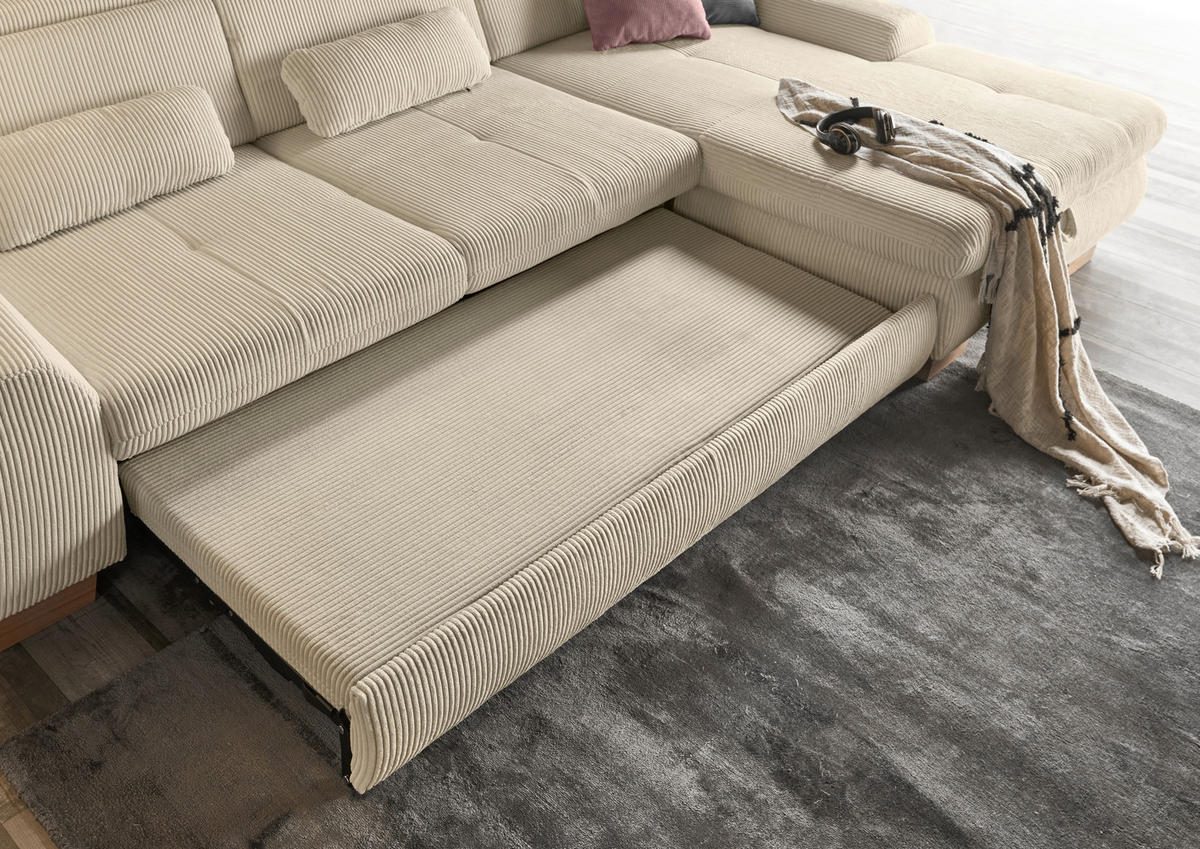 ECKSOFA Creme Cord  - Eiche Bianco/Creme, KONVENTIONELL, Holz/Textil (307/195cm) - SetOne by Musterring