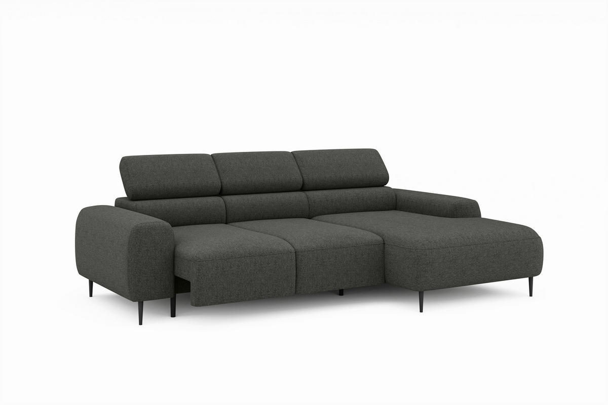 ECKSOFA Anthrazit Struktur Rücken echt, Kopfteilverstellung, Sitztiefenverstellung  - Anthrazit/Schwarz, MODERN, Textil/Metall (274/179cm) - Welnova