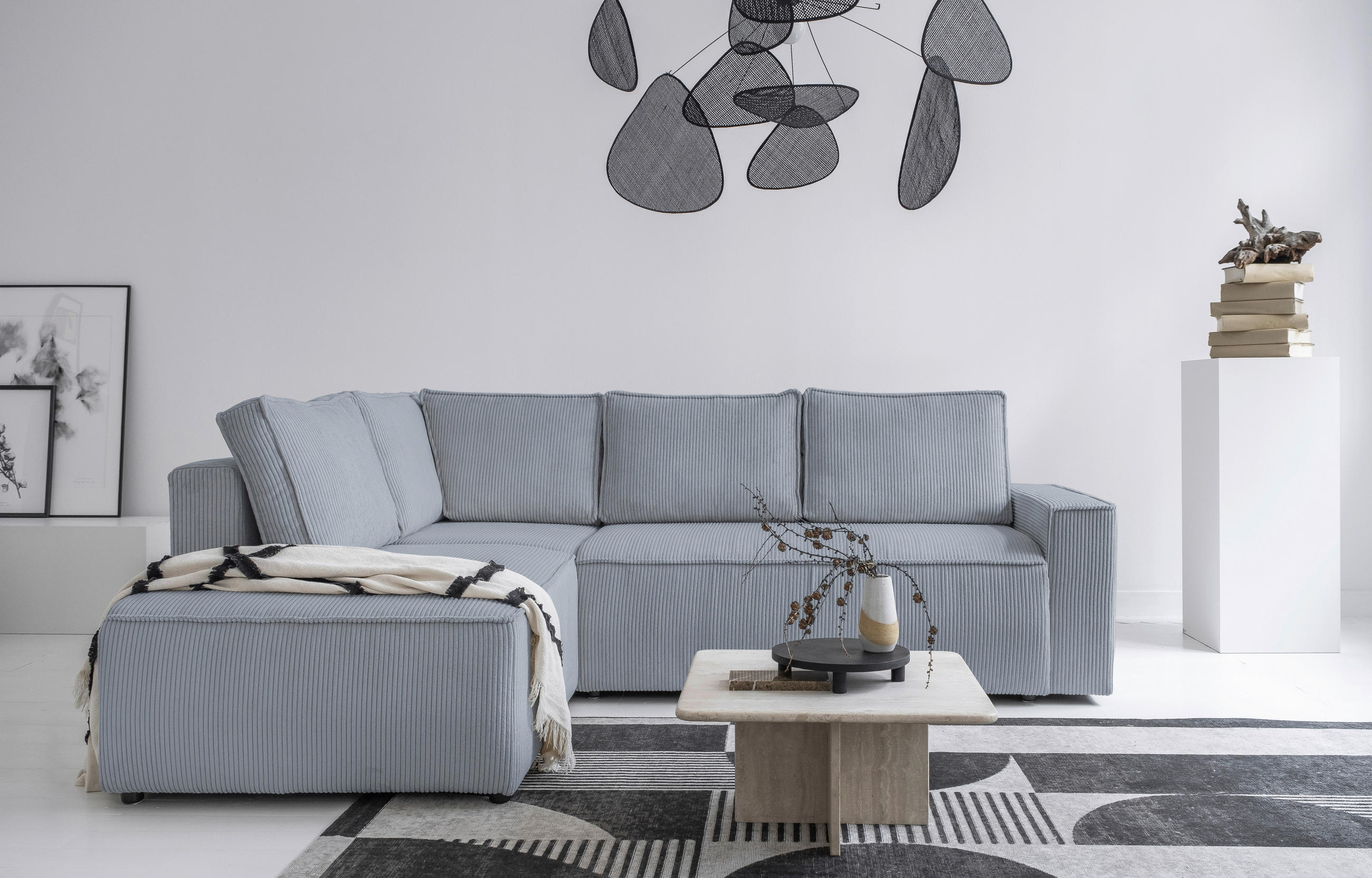 ROHOVÁ SEDAČKA, textil, světle šedá - černá/světle šedá, Design, textil/plast (194/247cm) - MID.YOU