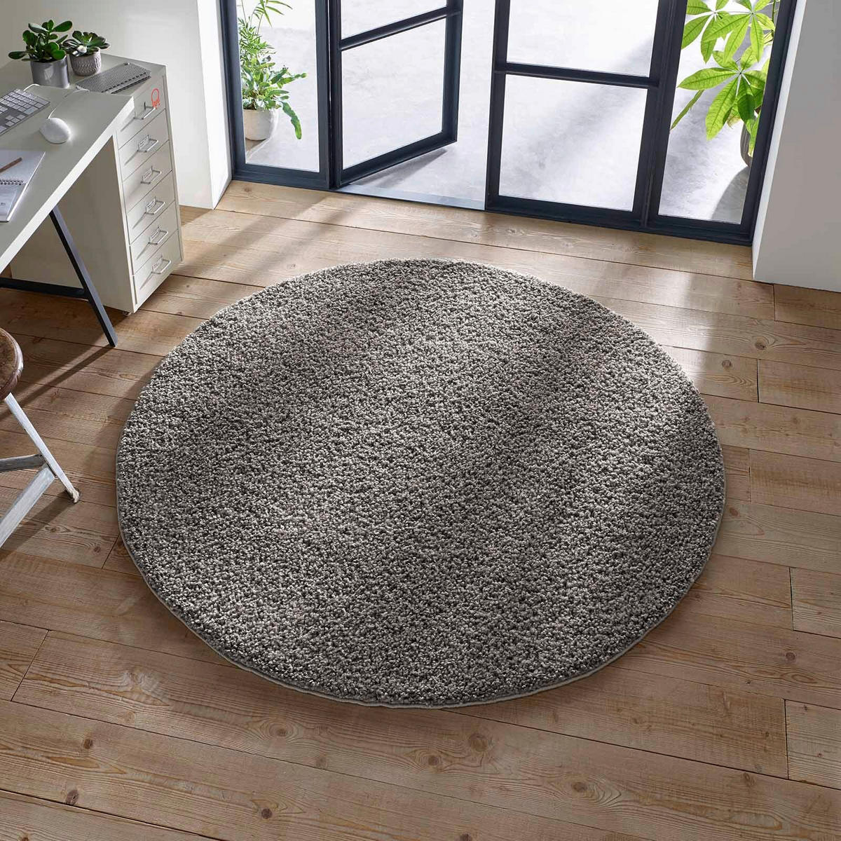 HOCHFLORTEPPICH  Wohnzimmer 120 cm Venezia Anthrazit rund  - Anthrazit, KONVENTIONELL, Textil (120cm) - Novel