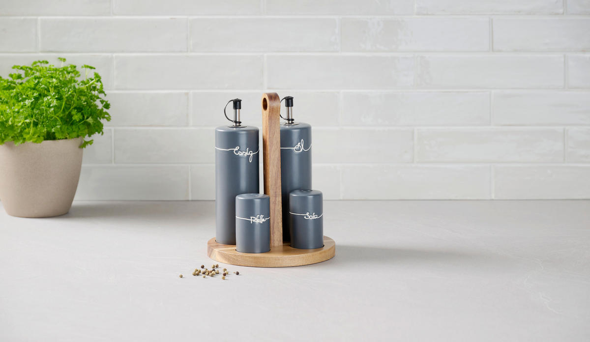 MENAGE-SET 5-teilig  - Grau, Design, Holz/Keramik - Homeware Profession.