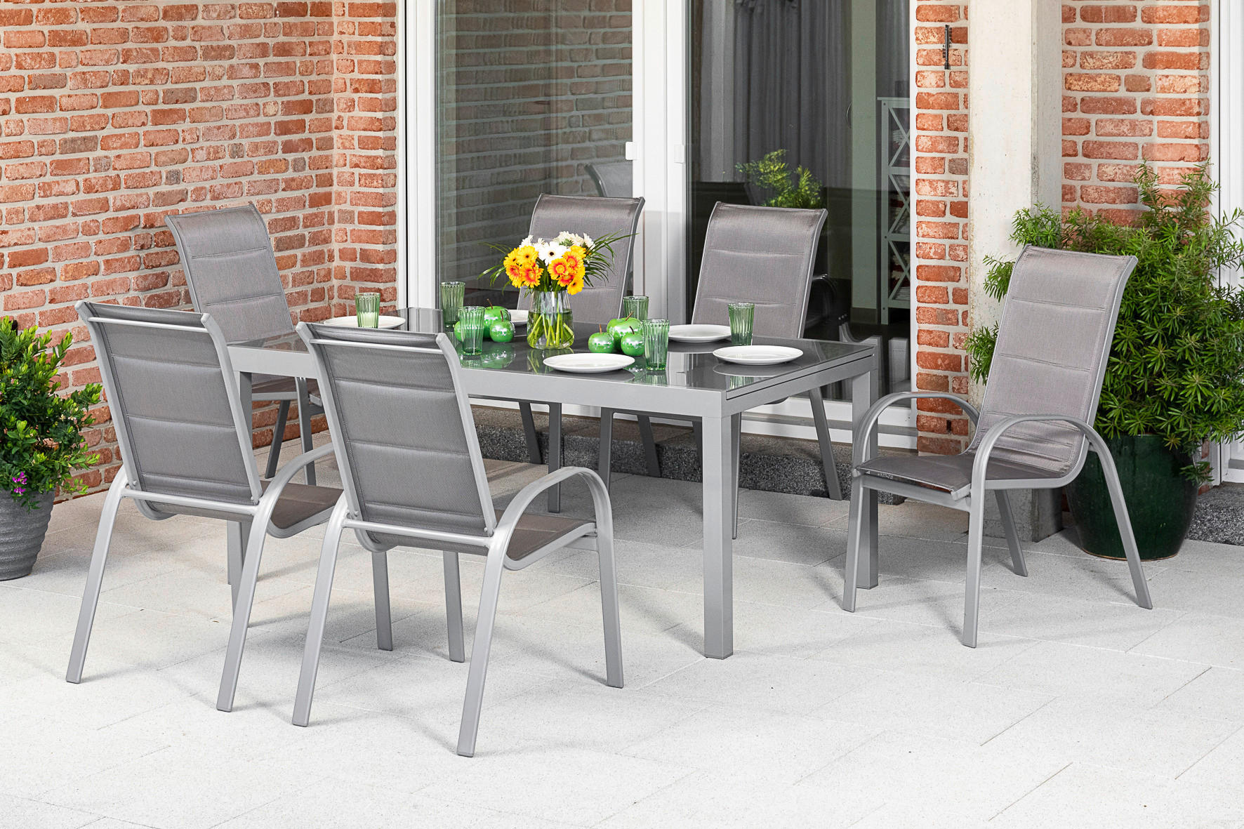 STAPELSESSEL Aluminium Braun, Silberfarben  - Silberfarben/Braun, KONVENTIONELL, Textil/Metall (56,5/104/77cm) - Gardenson