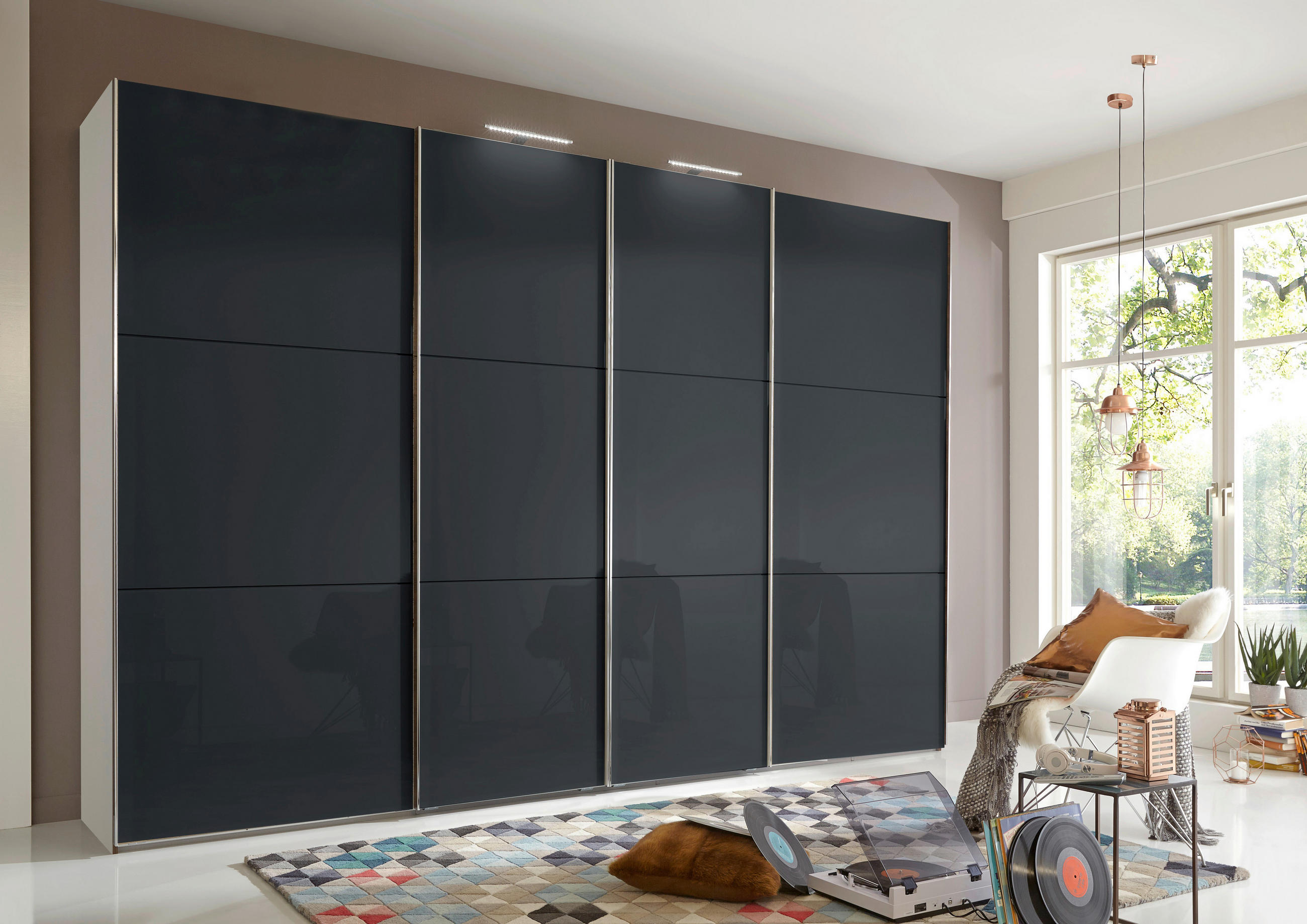 SCHWEBETÜRENSCHRANK in Grau, Weiss  - Chromfarben/Weiss, Modern, Holzwerkstoff (300/236/65cm) - MID.YOU