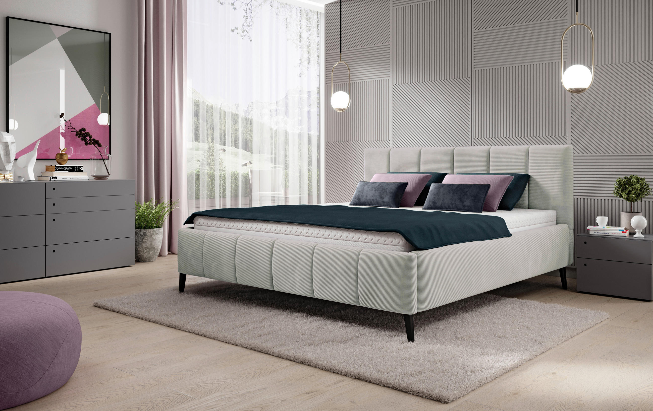POLSTERBETT gepolstertes Kopfteil, Lattenrost 180/200 cm in Grau - Schwarz/Naturfarben, Trend, Holz/Textil (180/200cm) - home24