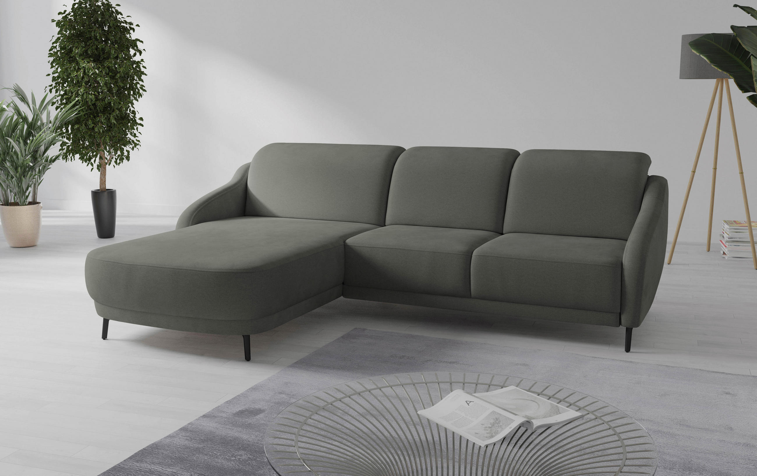 ECKSOFA BLUES V Schlammfarben Mikrofaser  - Schlammfarben/Schwarz, MODERN, Textil/Metall (191/271cm) - Sit & More