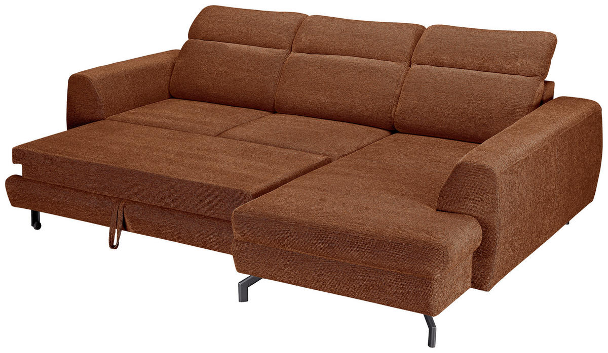 ECKSOFA Cognac Chenille  - Cognac/Schwarz, KONVENTIONELL, Textil/Metall (266/185cm) - Carryhome