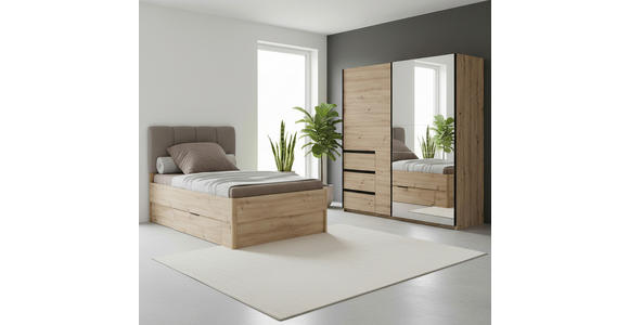 STAURAUMBETT 120/200 cm  in Eiche Artisan  - Taupe/Eiche Artisan, KONVENTIONELL, Holzwerkstoff/Textil (120/200cm) - Carryhome