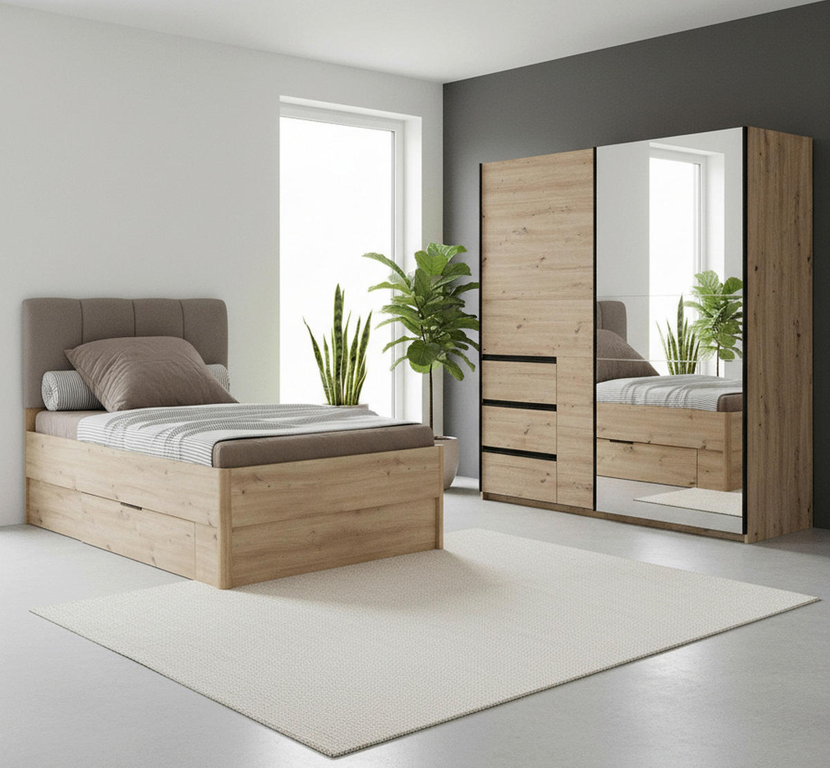 STAURAUMBETT 120/200 cm  in Eiche Artisan  - Taupe/Eiche Artisan, KONVENTIONELL, Holzwerkstoff (120/200cm) - Boxxx