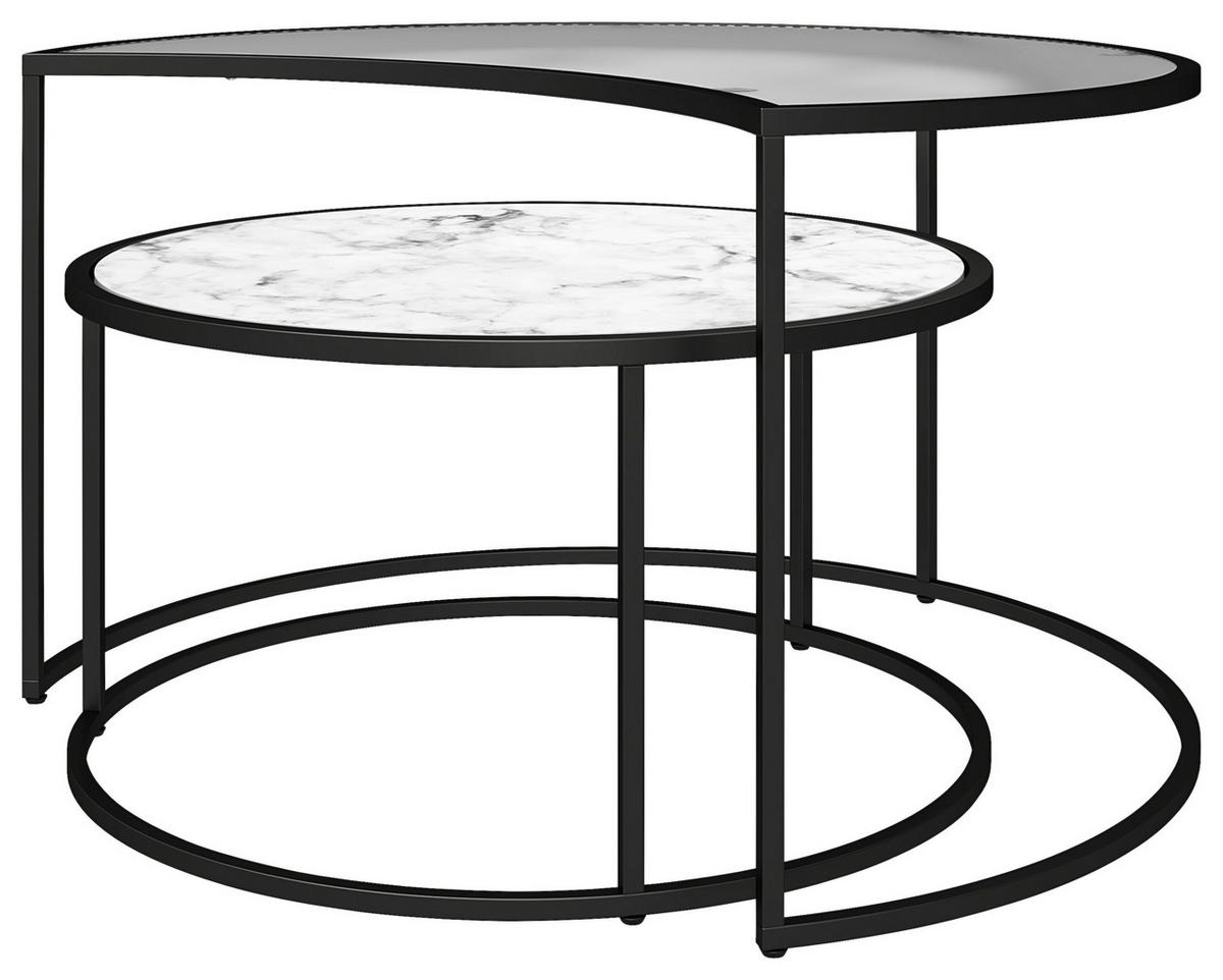 COUCHTISCHSET rund Weiß  - Schwarz/Weiß, Design, Glas/Holzwerkstoff (78/45/62cm) - MID.YOU