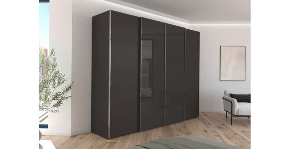 SCHWEBETÜRENSCHRANK 271/235/68 cm 4-türig Graphitfarben, Dunkelgrau - Chromfarben/Dunkelgrau, KONVENTIONELL, Glas/Holzwerkstoff (271/235/68cm) - Novel