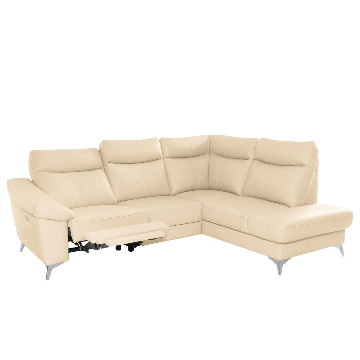 ECKSOFA Beige Echtleder Lederlook  - Chromfarben/Beige, Design, Leder/Textil (242/194cm) - Livetastic