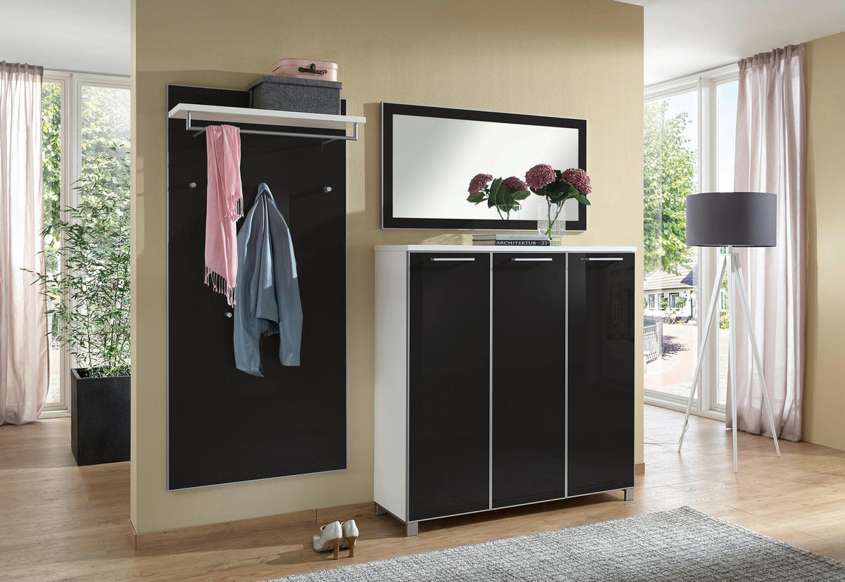 GARDEROBE 3-teilig  in 215/195/37 cm  - Anthrazit/Weiß, Design, Glas/Holzwerkstoff (215/195/37cm)