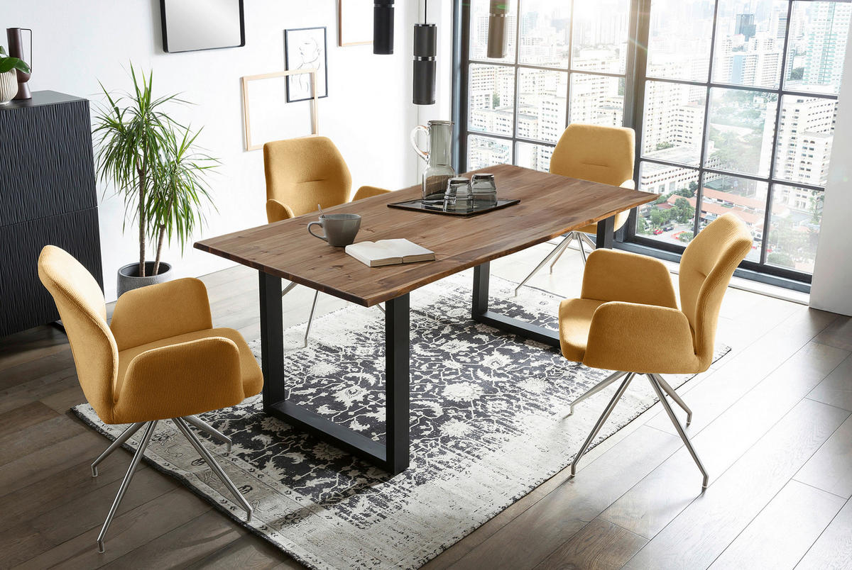 TISCHGRUPPE Gelb, Walnussfarben  - Gelb/Silberfarben, MODERN, Holz/Textil (160/90/75cm) - Livetastic