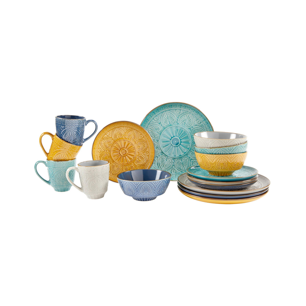 KOMBISERVICE 16-teilig  - Smaragdgrün/Gelb, LIFESTYLE, Keramik (33/30/32cm) - Creatable