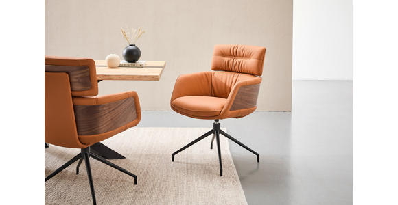 ARMLEHNSTUHL  Lederauswahl, Wippfunktion, Sitzfläche 360° drehbar, automatische Rückholfunktion  Echtleder  - Cognac/Walnussfarben, Design, Leder/Holz (62/92/66cm) - Dieter Knoll