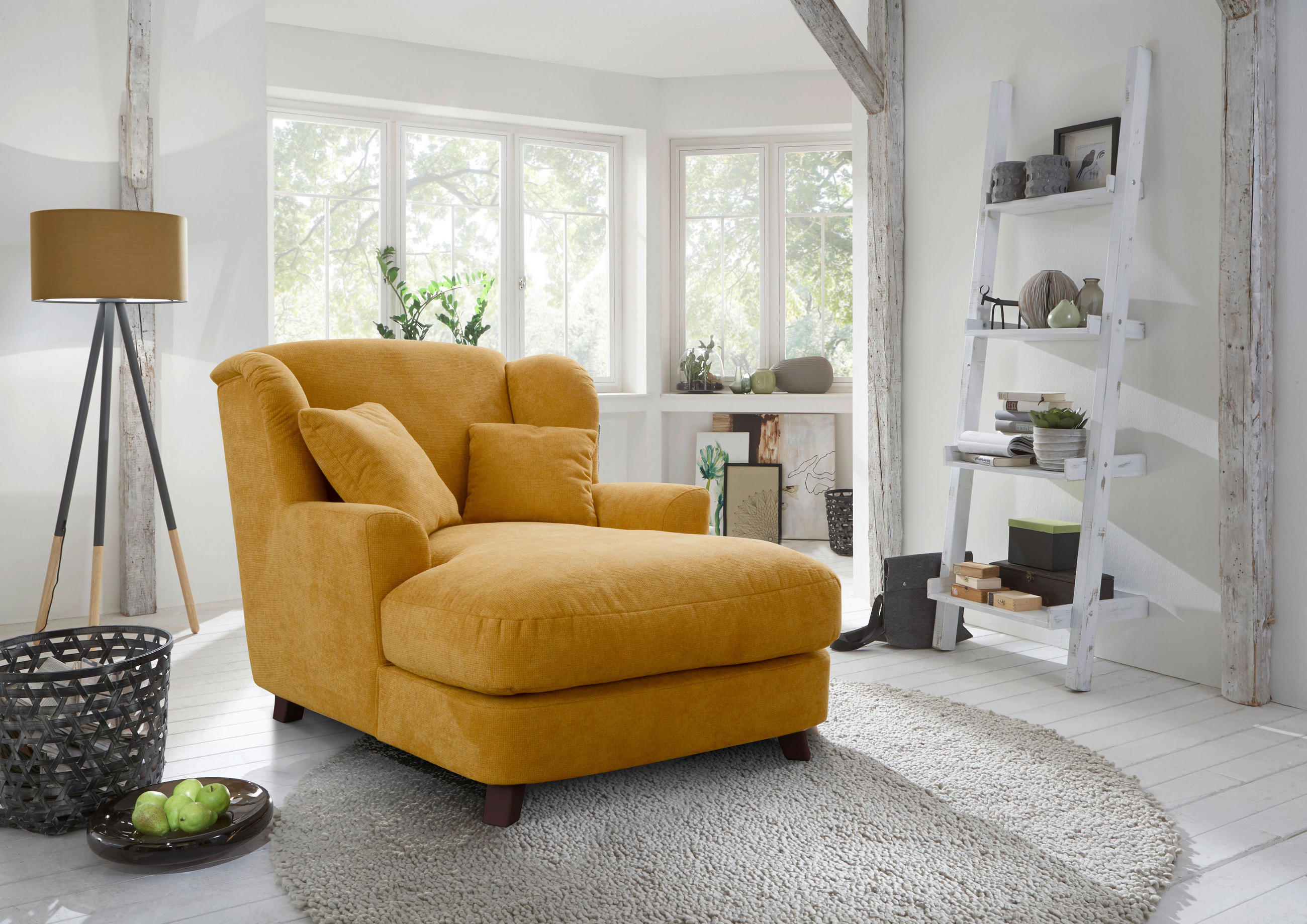 XXL-SESSEL in Senfgelb  - Dunkelbraun/Senfgelb, Modern, Holzwerkstoff/Textil (109/104/145cm) - Sit & More