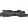 ECKSOFA in Lederlook Anthrazit  - Anthrazit/Schwarz, Natur, Holz/Textil (282/226cm) - Novel