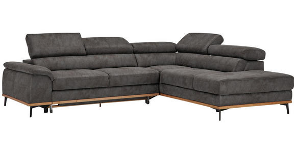 ECKSOFA in Lederlook Anthrazit  - Anthrazit/Schwarz, Natur, Holz/Textil (282/226cm) - Novel