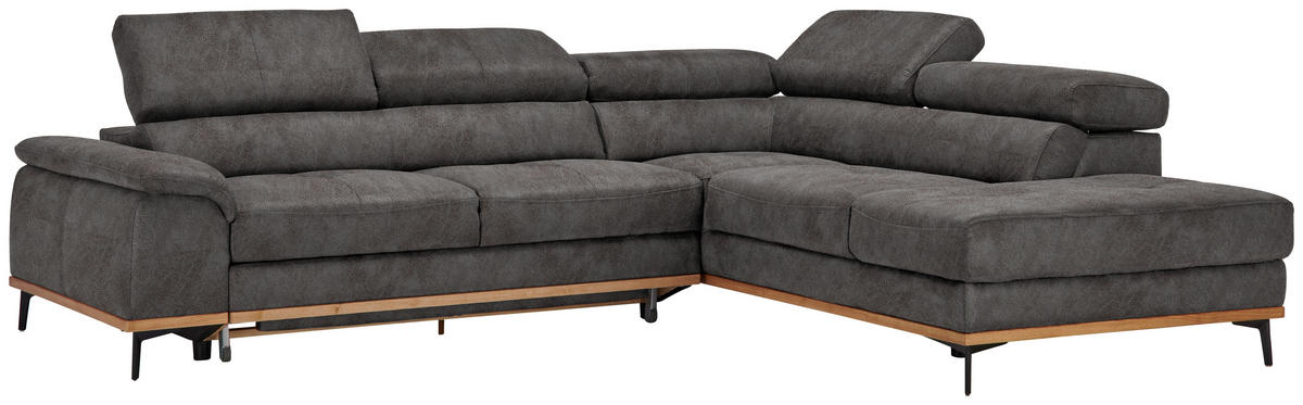 ECKSOFA Anthrazit Lederlook  - Anthrazit/Schwarz, Natur, Holz/Textil (282/226cm) - Novel