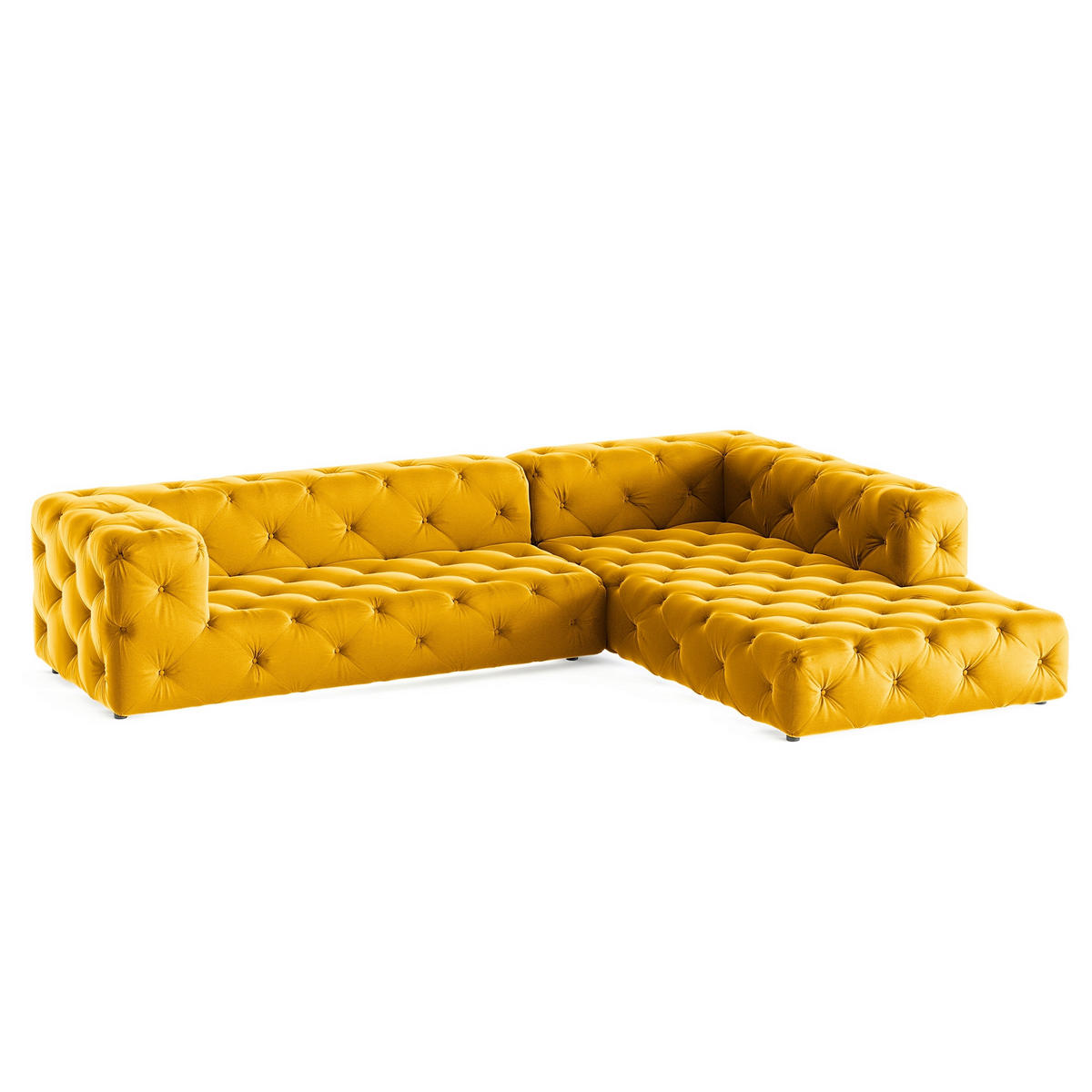 ECKSOFA Fresco in Samt Senfgelb  325/228 cm  - Senfgelb/Schwarz, Design, Kunststoff/Textil (325/228cm) - P & B