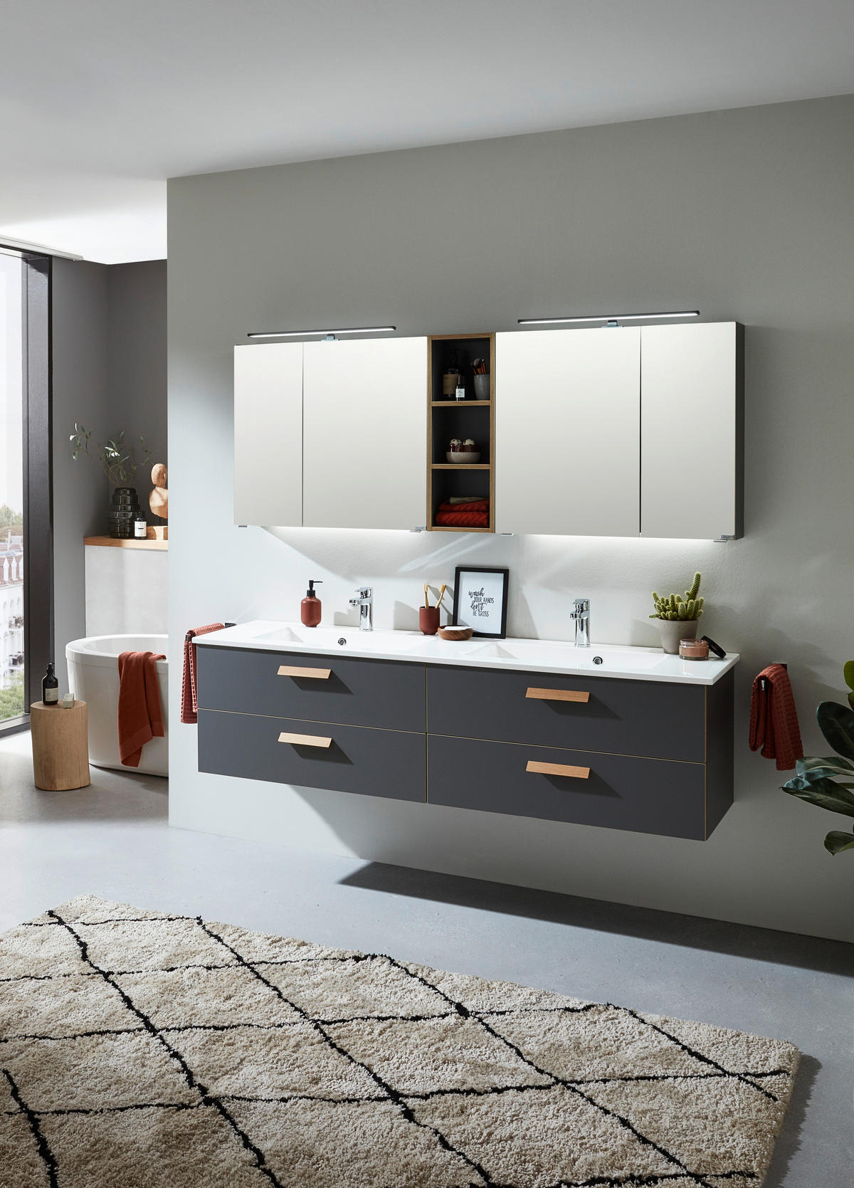 BADEZIMMER  in 185 cm  - Eichefarben/Eiche Artisan, KONVENTIONELL, Glas/Holz (185cm) - Dieter Knoll