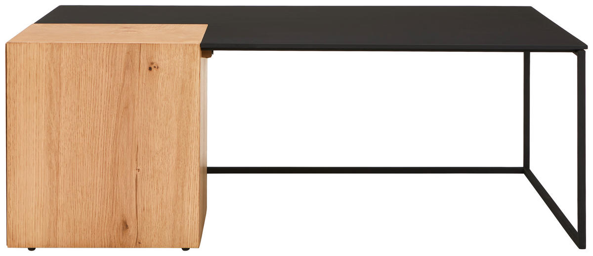 COUCHTISCH Eiche furniert rechteckig Naturfarben, Schwarz  - Schwarz/Naturfarben, Design, Holz/Holzwerkstoff (120/44/70cm) - MID.YOU