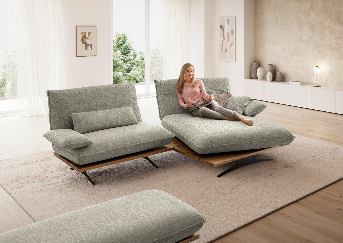 ECKSOFA  in Chenille, Flachgewebe Greige, Wildeiche  284/161 cm  - Wildeiche/Greige, Design, Holz/Textil (284/161cm) - Koinor