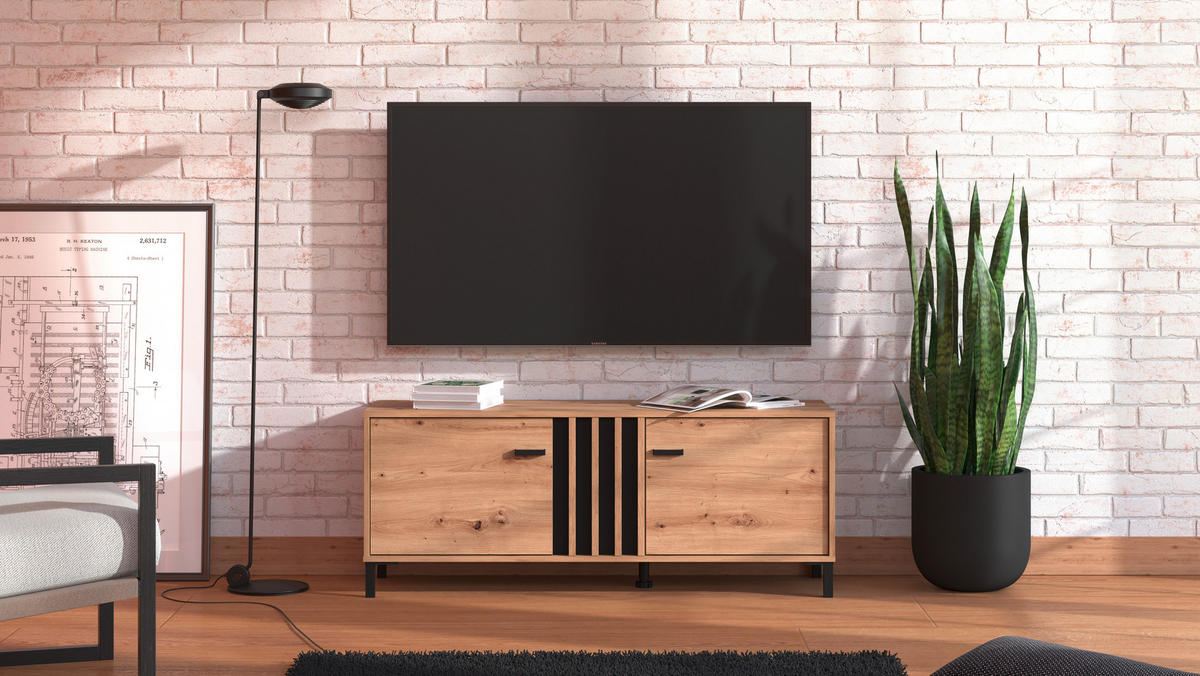 KOMODA POD TELEVIZI, černá, dub artisan, 131,4/52/40 cm - černá/dub artisan, Basics, kompozitní dřevo/plast (131,4/52/40cm) - Hom`in