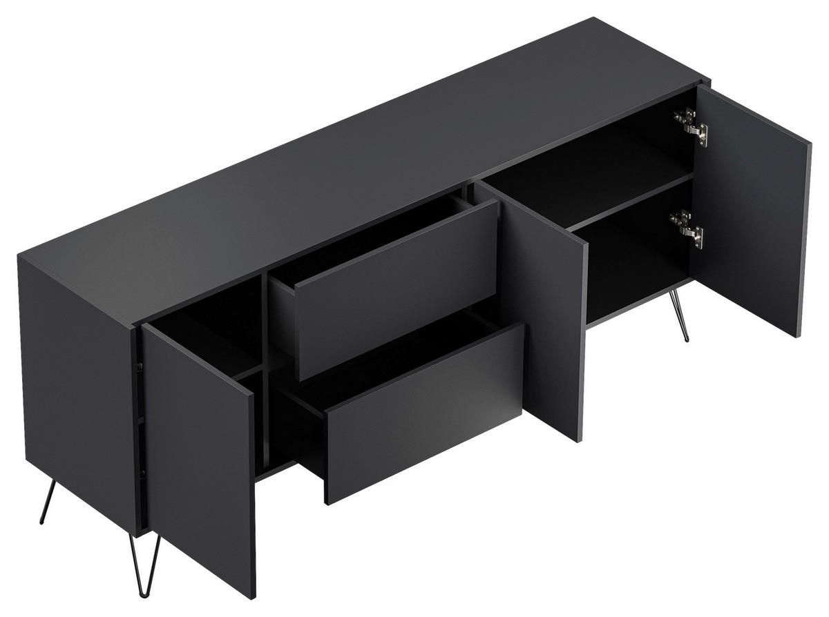SIDEBOARD Posseik Industrial 177/75,8/42 cm 2 Schublade(n)  - Graphitfarben/Schwarz, Design, Holzwerkstoff/Metall (177/75,8/42cm) - MID.YOU