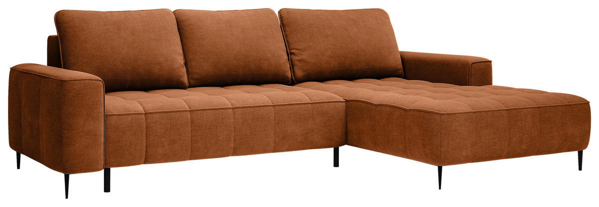 ECKSCHLAFSOFA Florence  mit Schlafen auf Sitzhöhe Velours Cognac  - Cognac/Schwarz, Basics, Textil/Metall (280/166cm) - Livetastic