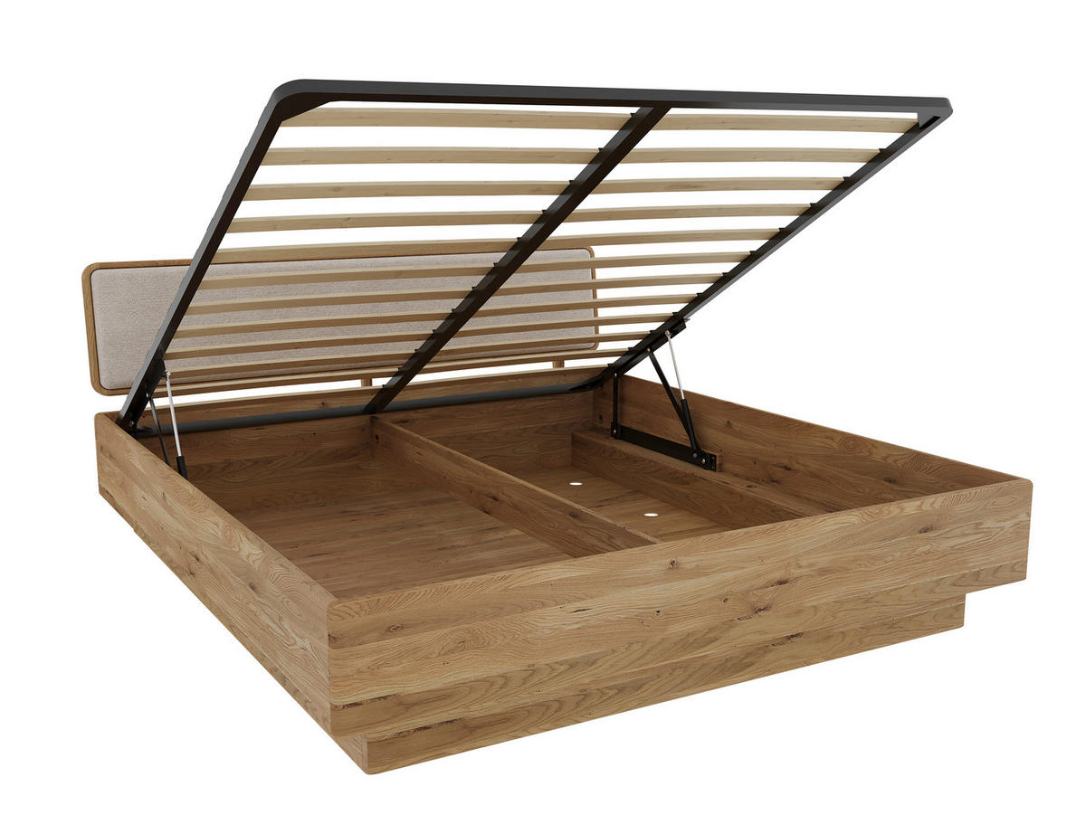 BETT in Creme, Wildeiche  - Wildeiche/Eichefarben, MODERN, Holz/Textil (180/200cm) - MID.YOU
