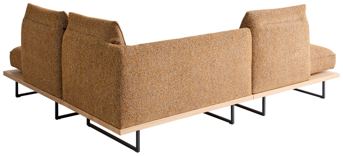 ECKSOFA Dunkelorange Chenille Rücken echt, Armteilverstellung, Relaxfunktion, Drehsitzfunktion  - Dunkelorange/Schwarz, Design, Holz/Textil (252/209cm) - Koinor