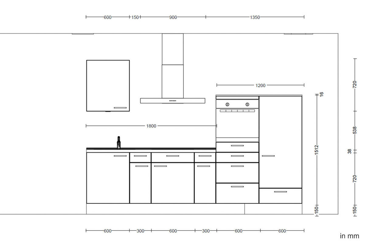 KÜCHENBLOCK 300 cm   in Eichefarben, Weiß Hochglanz  - Edelstahlfarben/Eichefarben, MODERN, Holzwerkstoff/Metall (300cm) - Nobilia