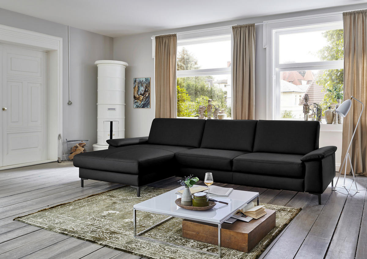 ECKSOFA in Echtleder Schwarz  - Schwarz, Design, Leder/Metall (176/334cm) - Dieter Knoll