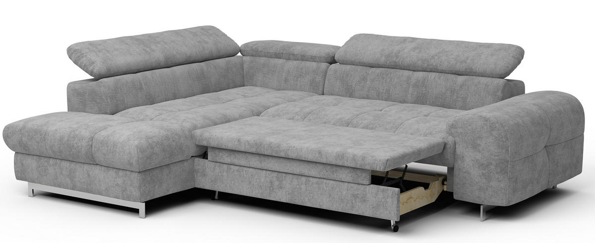 ECKSOFA in Mikrofaser Hellgrau  - Chromfarben/Hellgrau, Konventionell, Textil/Metall (206/257cm) - Livetastic