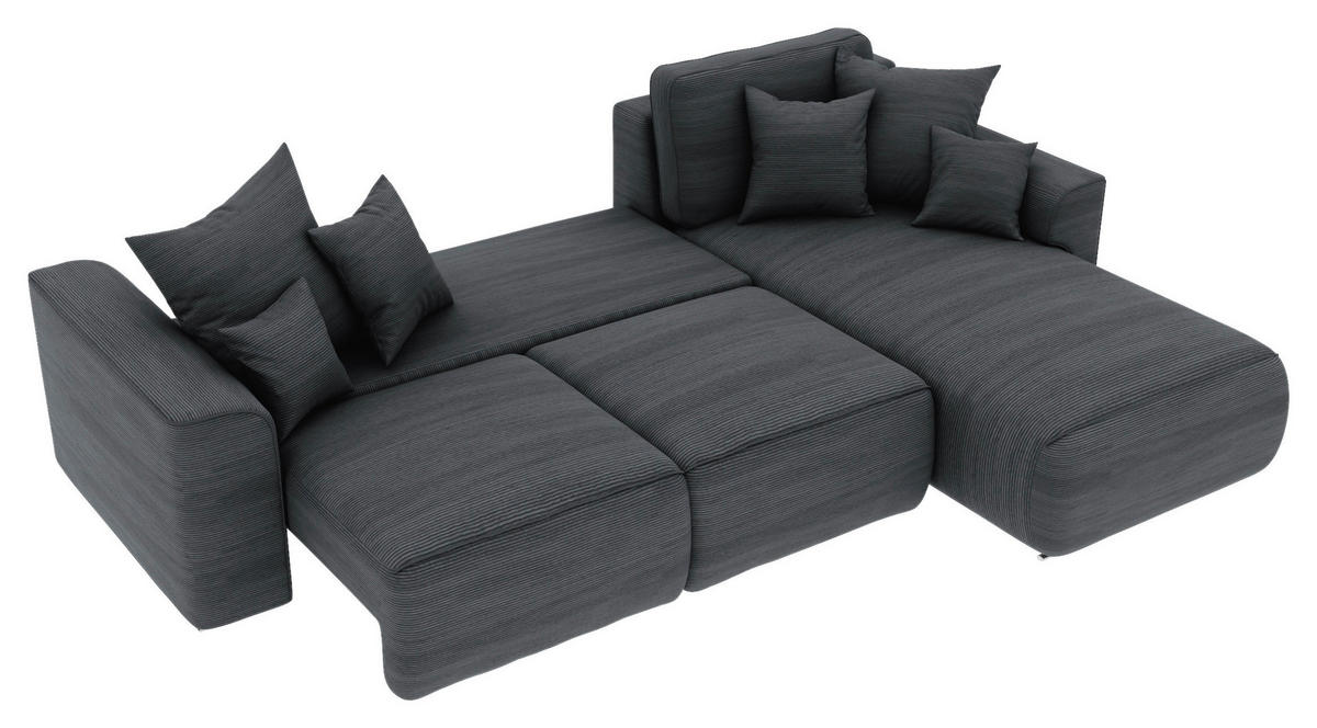 ECKSOFA in Cord Dunkelgrau  - Chromfarben/Dunkelgrau, Konventionell, Kunststoff/Textil (293/195cm) - MID.YOU