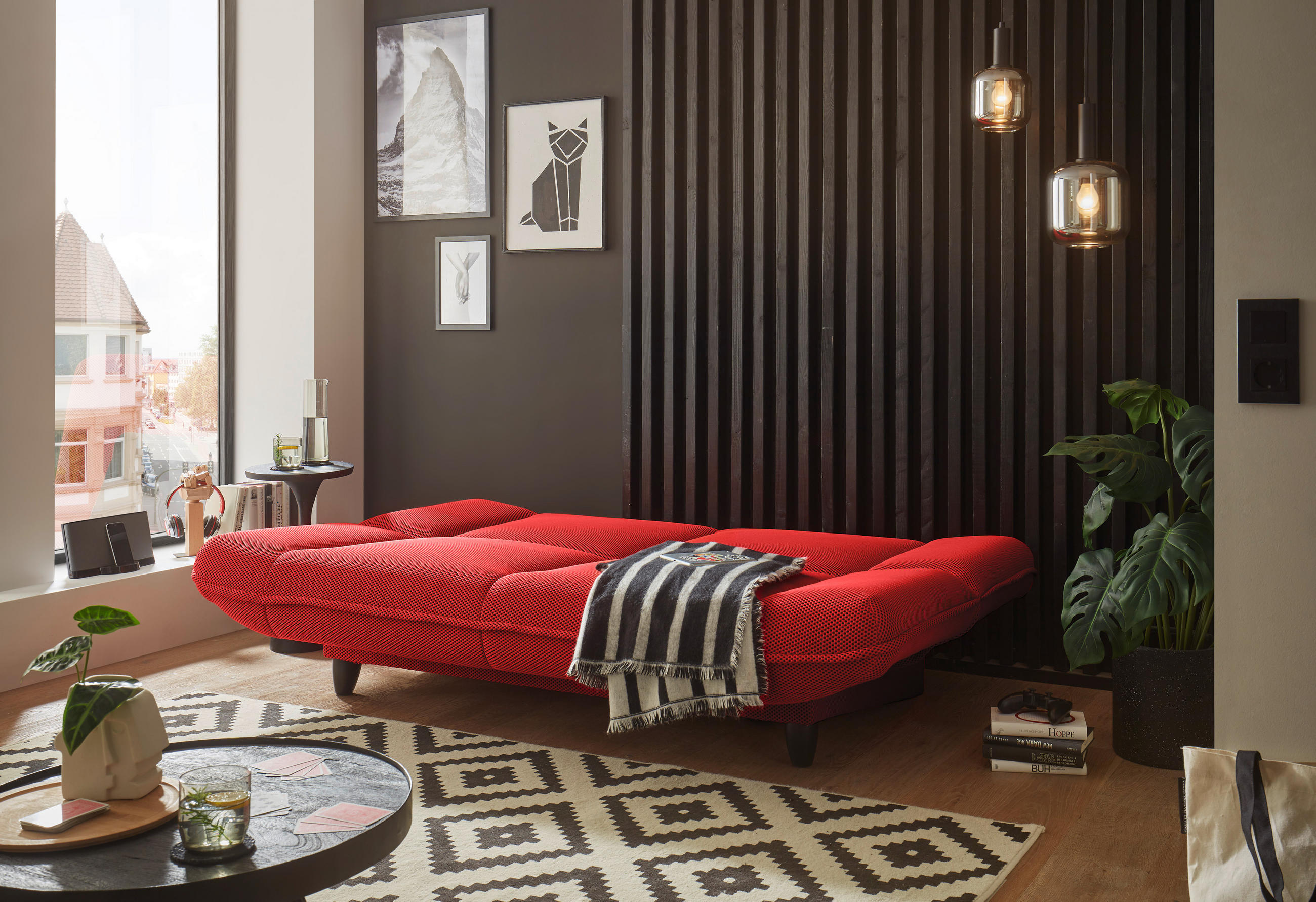 BÄDDSOFFA i vävt tyg röd  - röd/svart, Klassisk, textil/plast (200/88/90cm) - MID.YOU