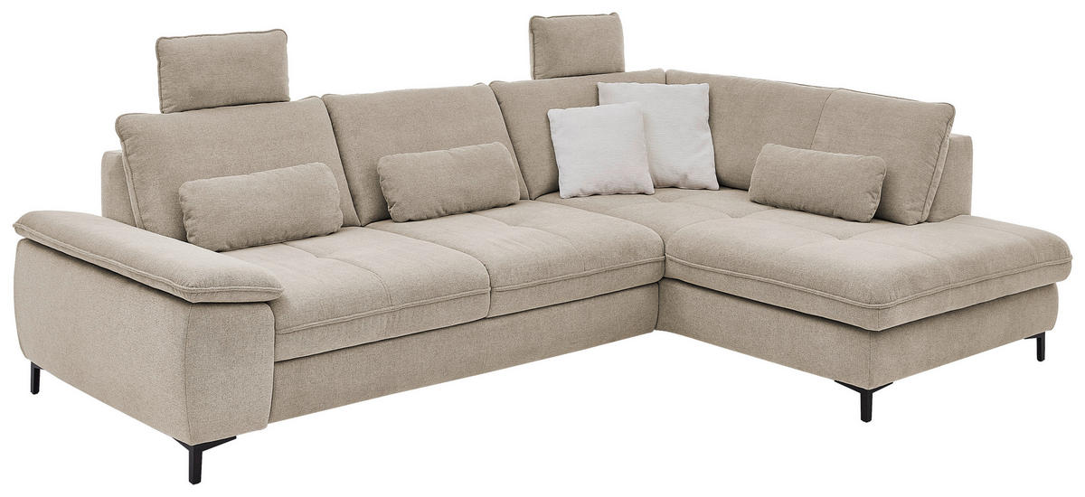 ECKSOFA Flachgewebe Sandfarben  - Sandfarben/Schwarz, Design, Textil/Metall (308/214cm) - Beldomo Speed