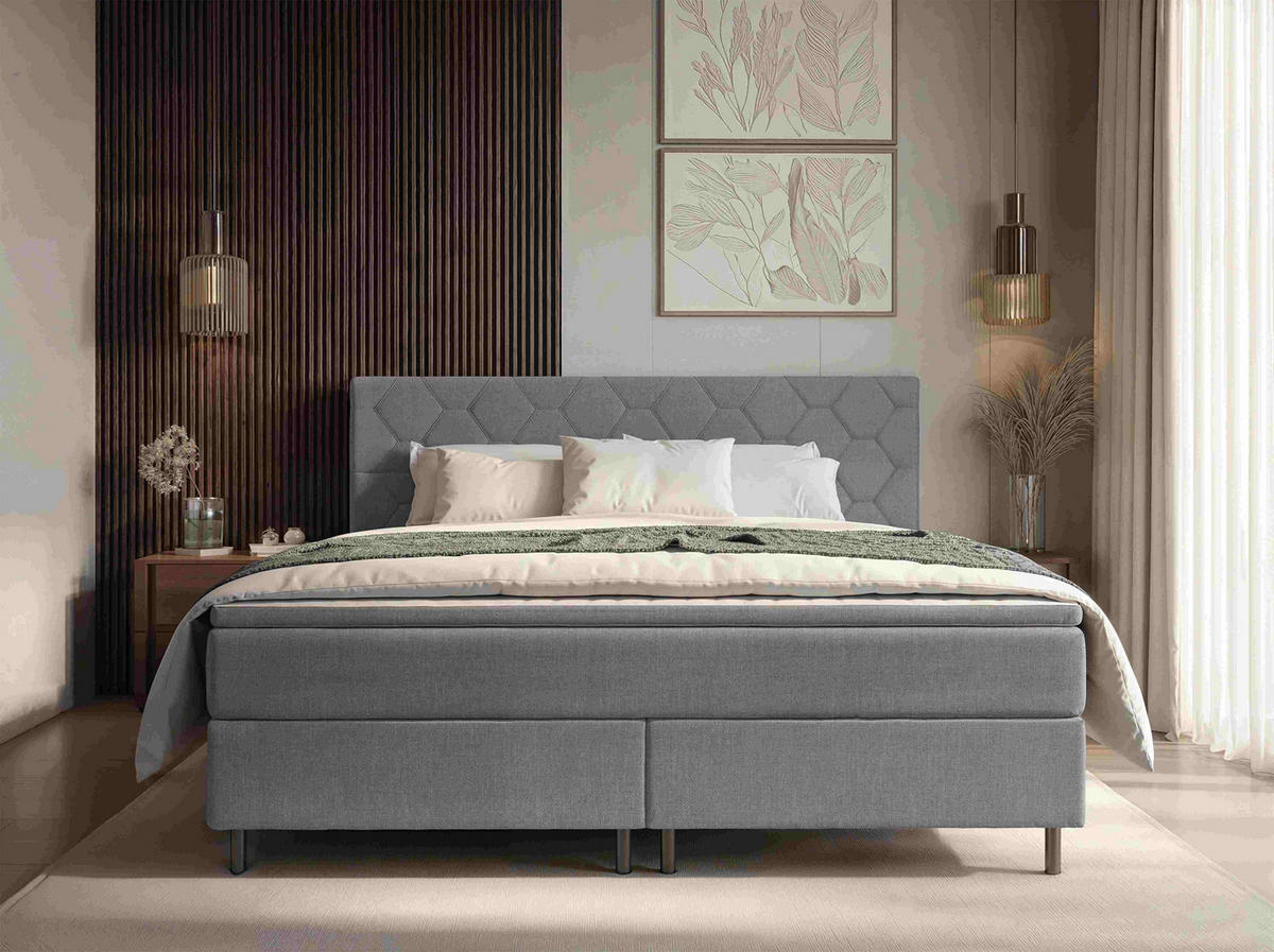 BOXSPRINGBETT 180/200 cm  Graubraun  - Graubraun/Schwarz, Konventionell, Textil/Metall (180/200cm) - Chameo