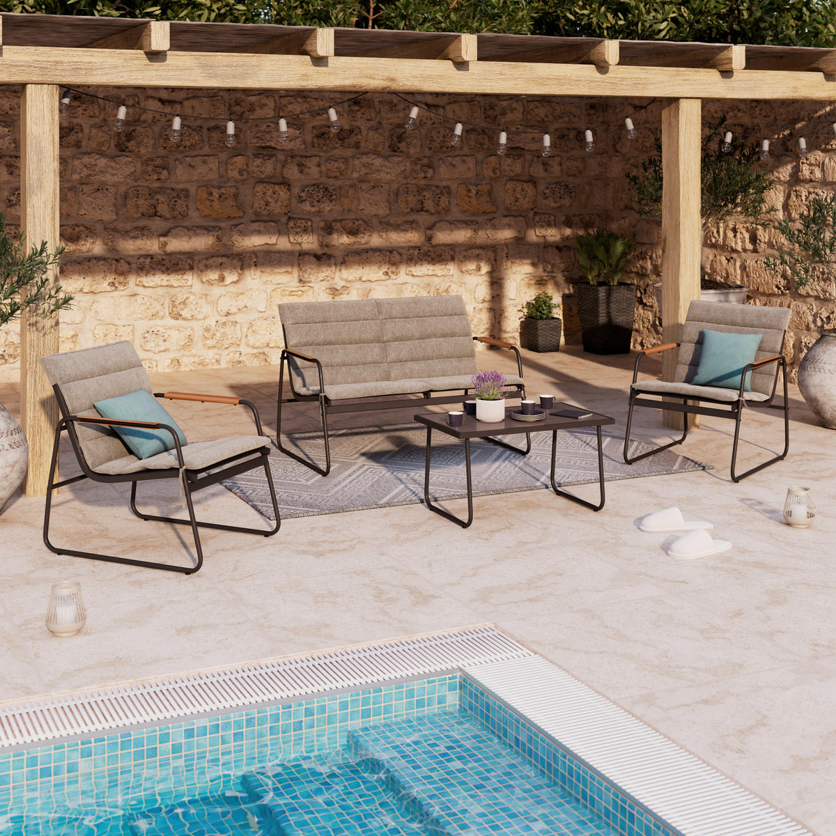 GARTENSET  4-teilig  - Anthrazit/Grau, Modern, Glas/Kunststoff (115/75,5/74cm) - Ambia Garden