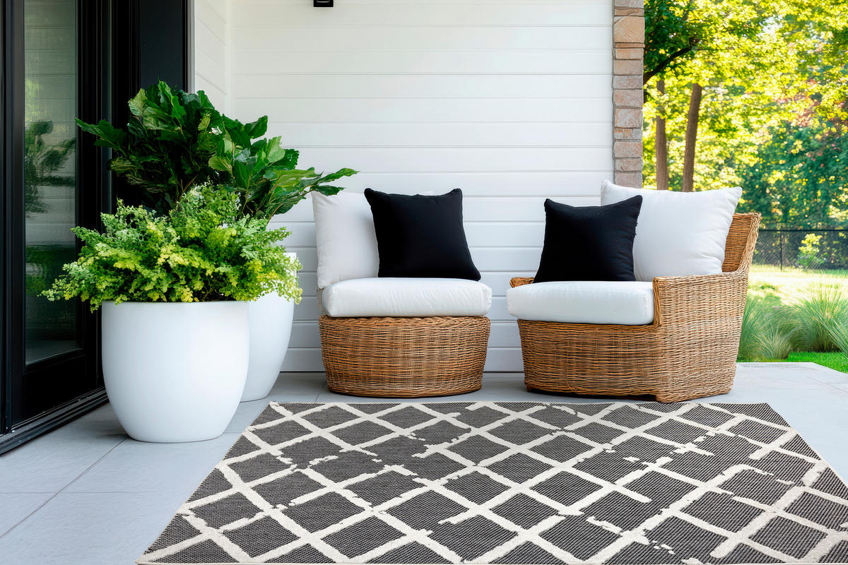 OUTDOORTEPPICH  für Terrasse und Balkon 120/170 cm Serina Grau, Weiß  - Weiß/Grau, Basics, Kunststoff (120/170cm) - Astra