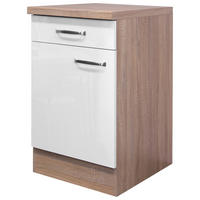 KÜCHENUNTERSCHRANK 50/86/60 cm  in Sonoma Eiche, Weiß Hochglanz  - Edelstahlfarben/Weiß Hochglanz, MODERN, Holzwerkstoff/Metall (50/86/60cm) - FlexWell