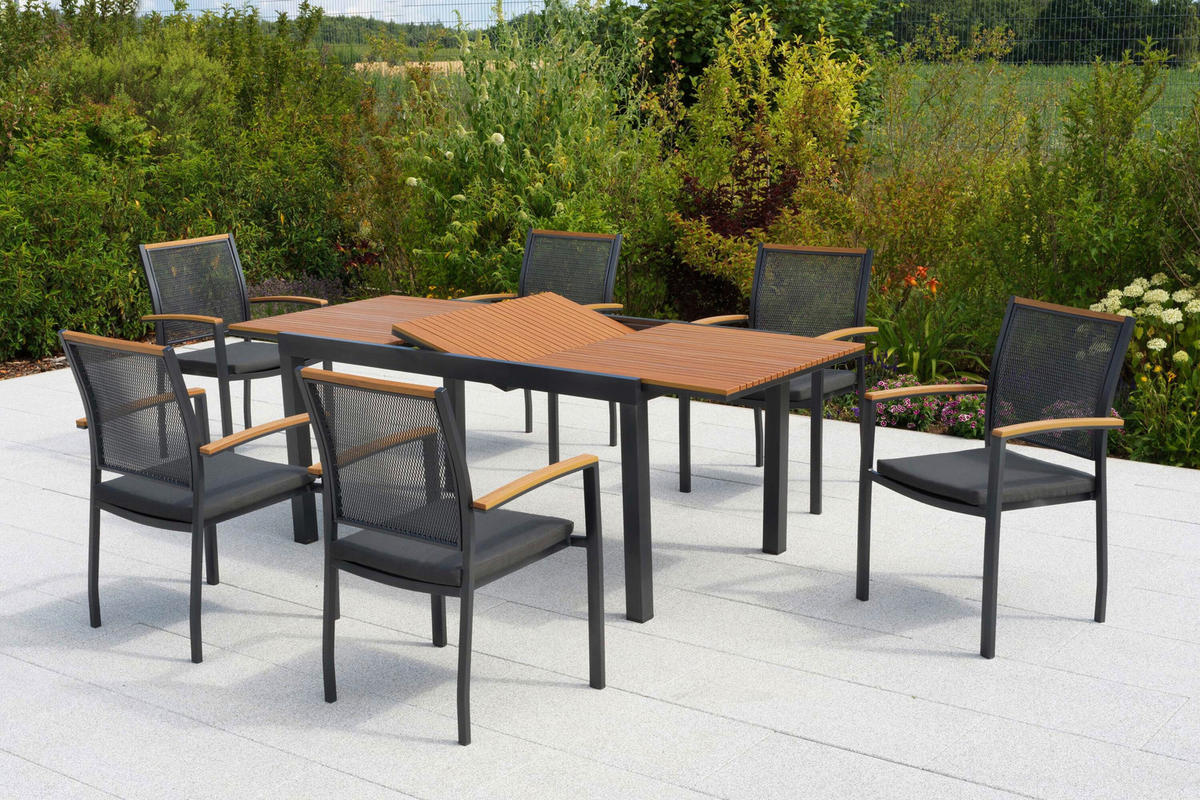 GARTENTISCHGRUPPE  - Graphitfarben/Naturfarben, KONVENTIONELL, Kunststoff/Textil - Gardenson