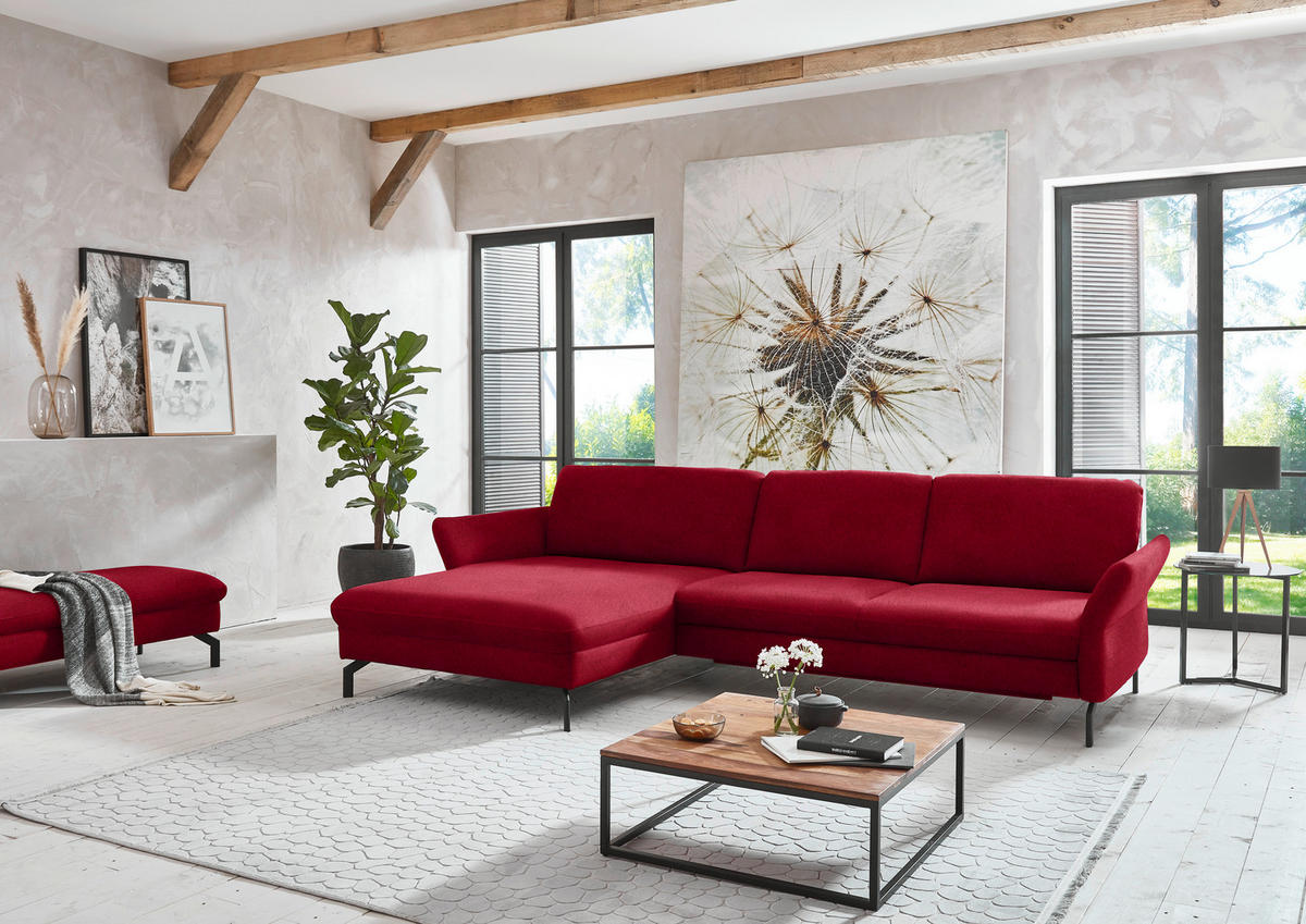 ECKSOFA in Velours Rot  - Rot/Schwarz, Design, Textil/Metall (179/306cm) - Beldomo System
